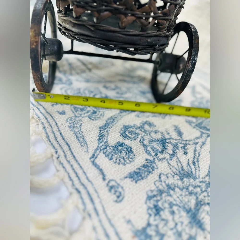 Vintage Metal & Wood Tricycle Bicycle Plant Stand Planter w Wicker Basket